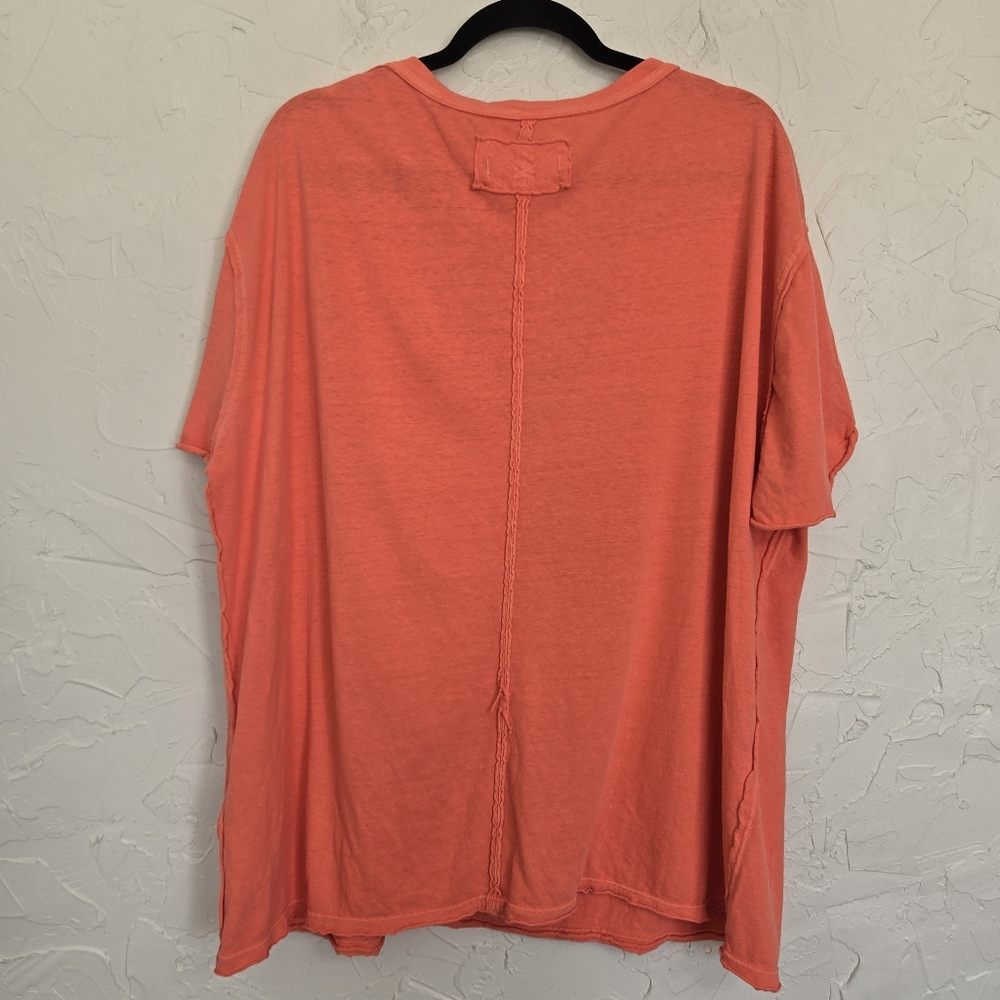 Free People Oversized Coral V Neck Tee Top, L - Picture 6 of 11